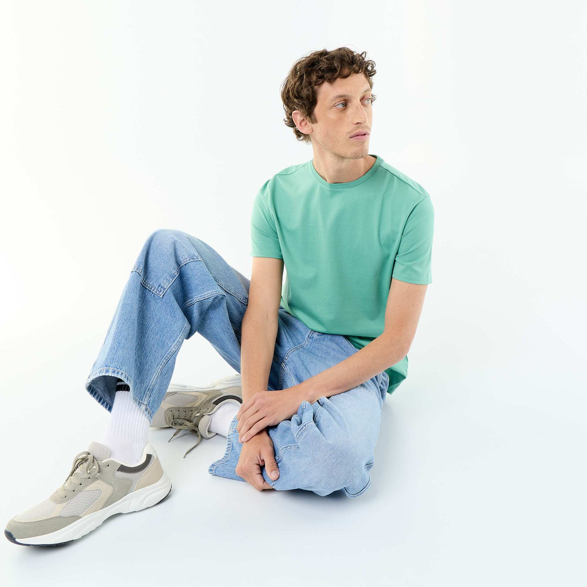Camiseta de algodón con cuello redondo VERDE