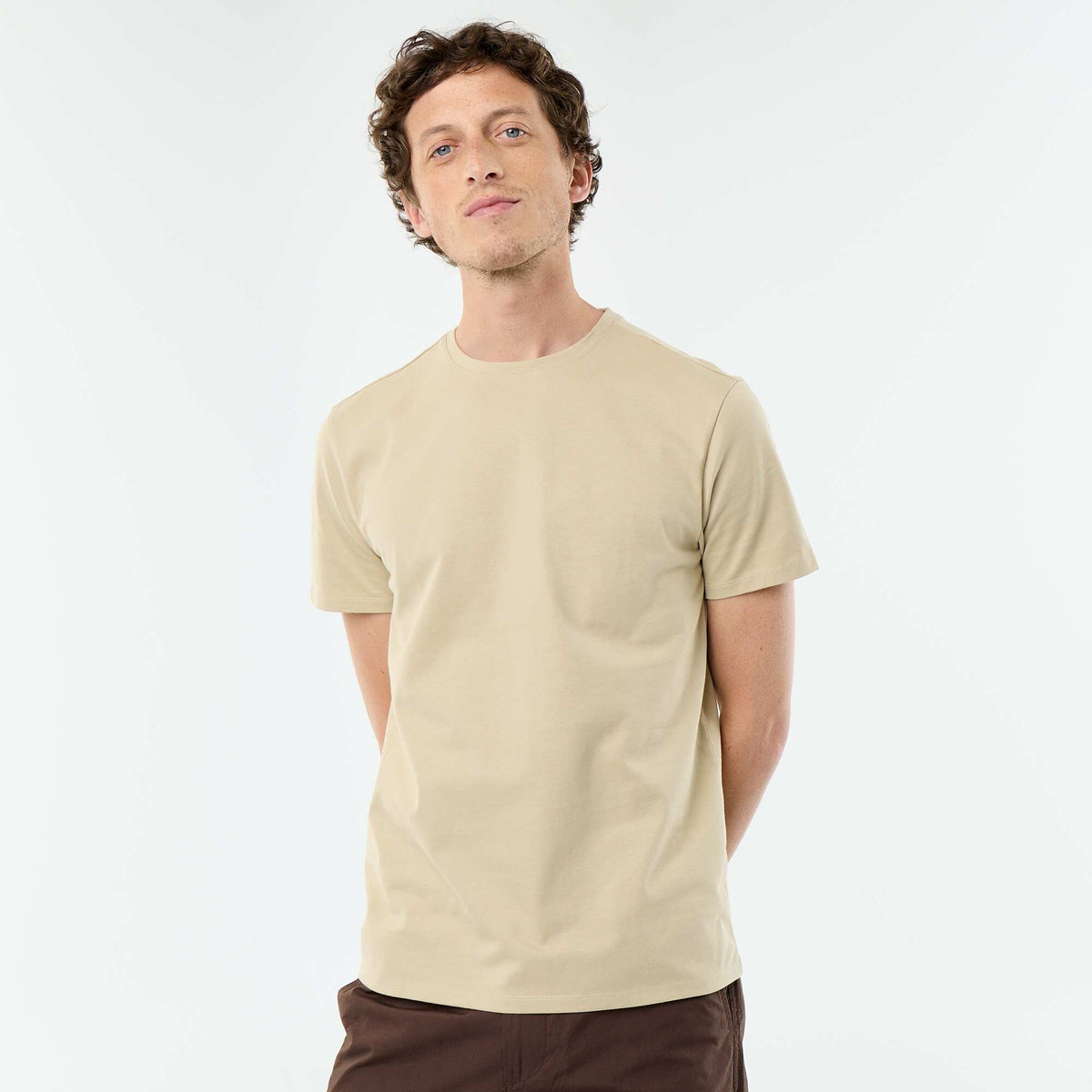 Camiseta de algodón con cuello redondo BEIGE