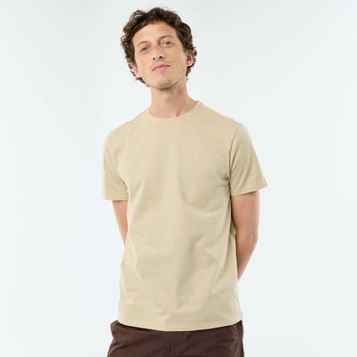 Camiseta de algodón con cuello redondo BEIGE