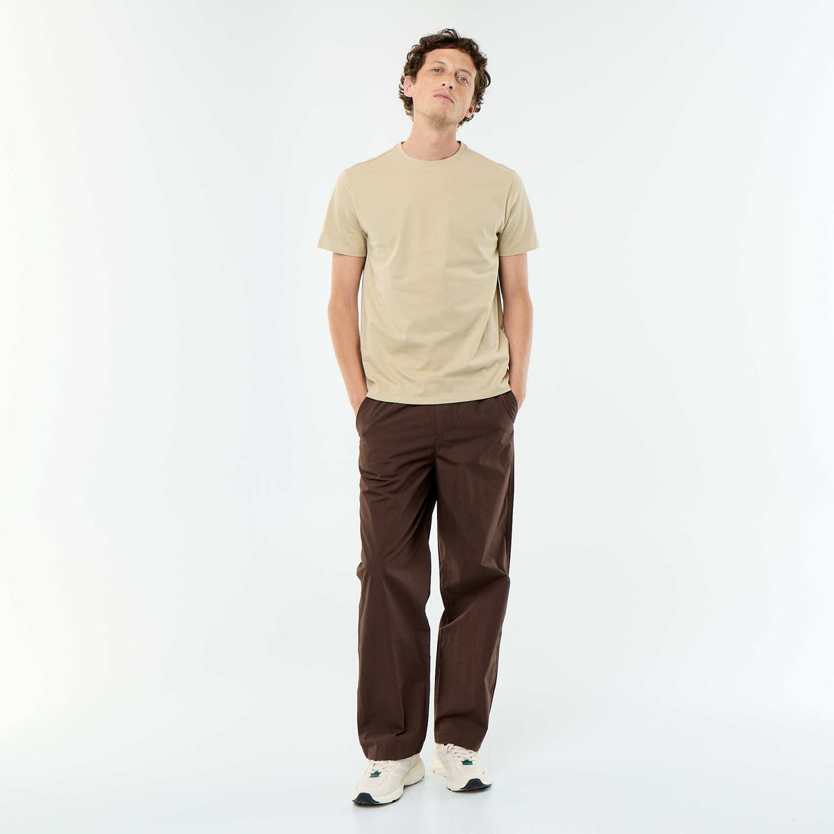 Camiseta de algodón con cuello redondo BEIGE