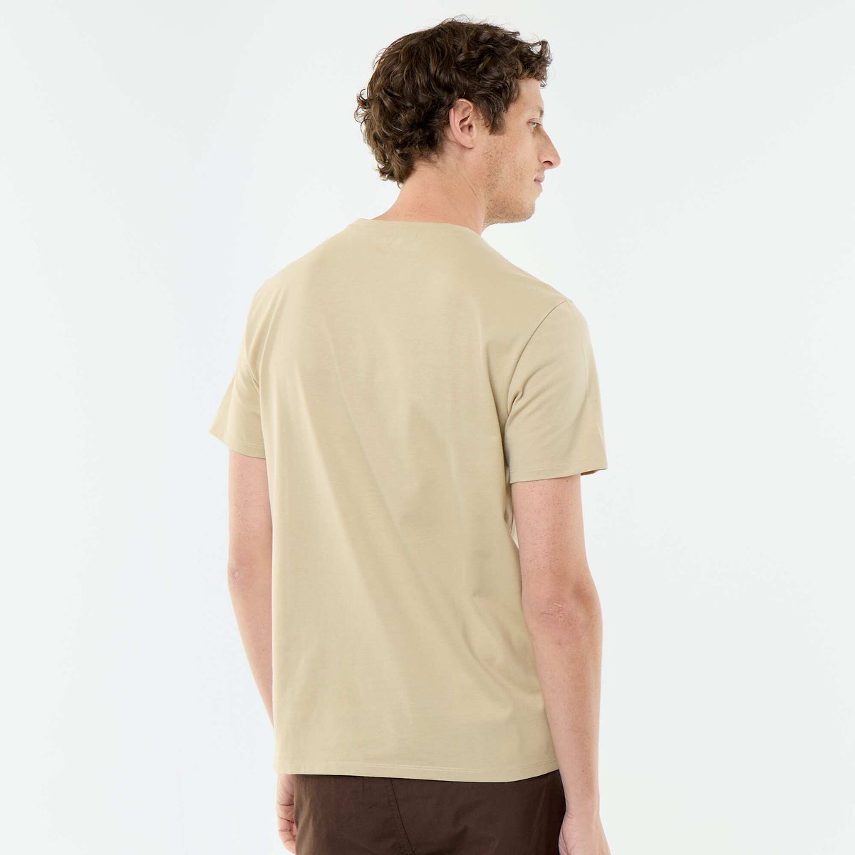 Camiseta de algodón con cuello redondo BEIGE