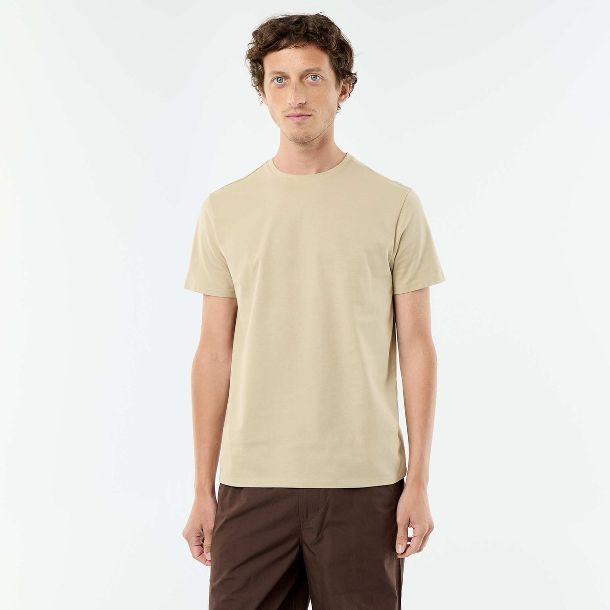 Camiseta de algodón con cuello redondo BEIGE