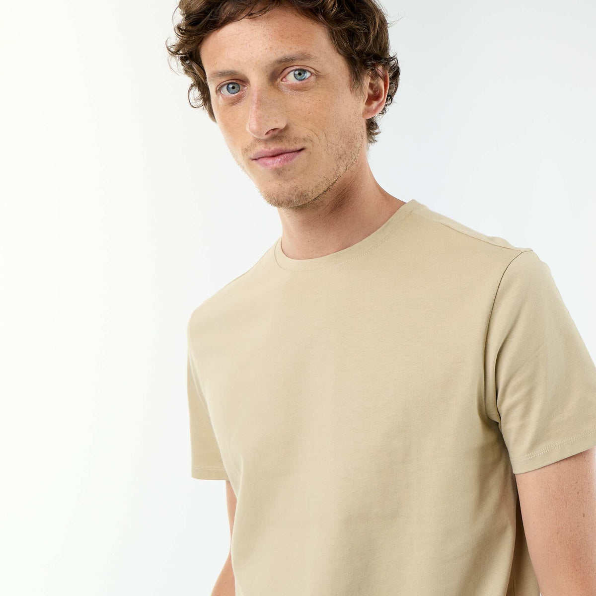 Camiseta de algodón con cuello redondo BEIGE