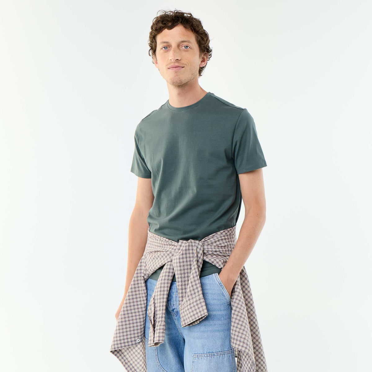 Camiseta de algodón con cuello redondo VERDE