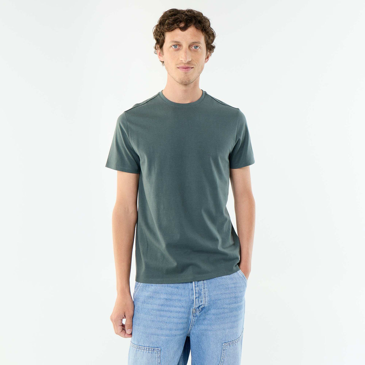 Camiseta de algodón con cuello redondo VERDE