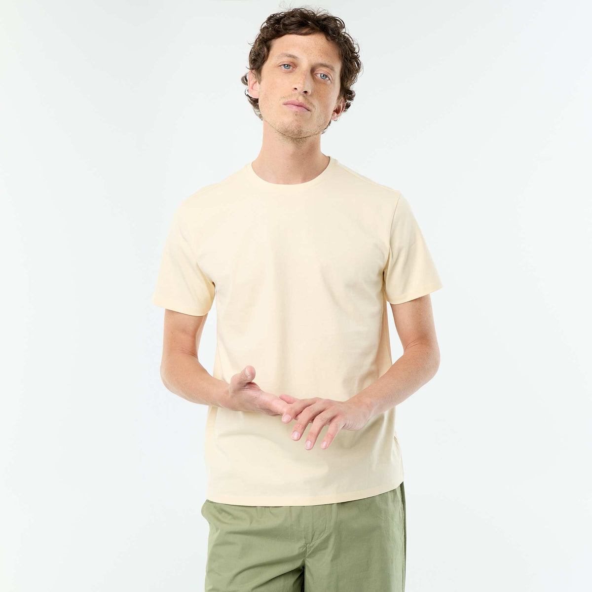 Camiseta de algodón con cuello redondo AMARILLO
