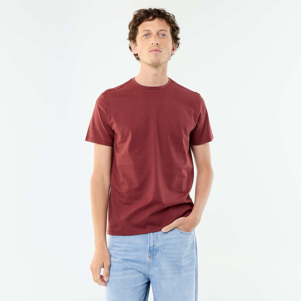 Camiseta de algodón con cuello redondo ROJO