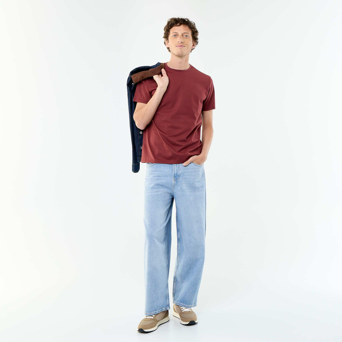 Camiseta de algodón con cuello redondo ROJO
