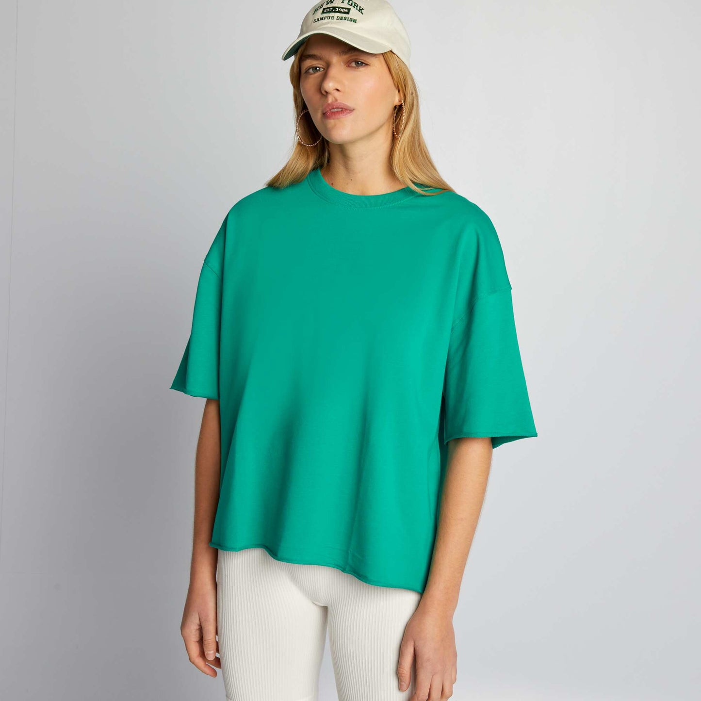 Camiseta de algodón con cuello redondo VERDE