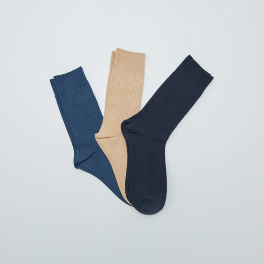 Pack de medias altos acanalados  - 3 pares AZUL