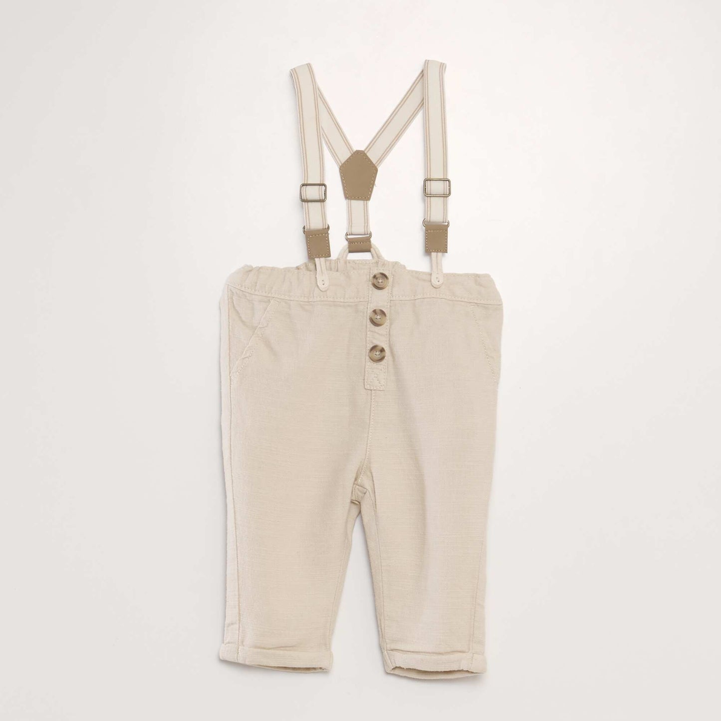 Pantalón chino de lino con tirantes BLANCO