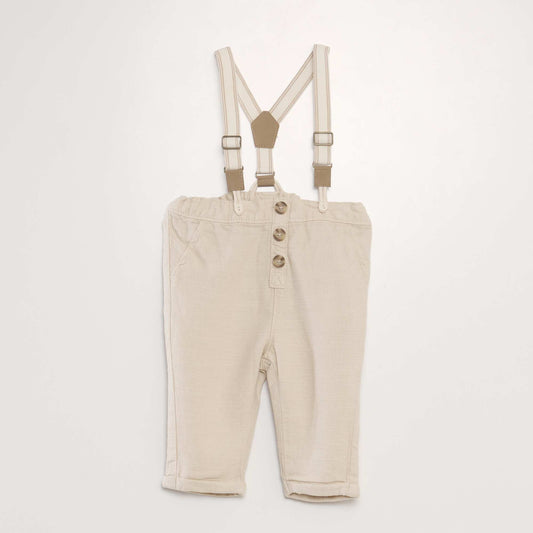 Pantalón chino de lino con tirantes BLANCO