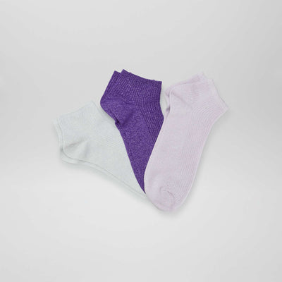 Pack de medias tobilleros con brillos  - 3 pares PURPURA