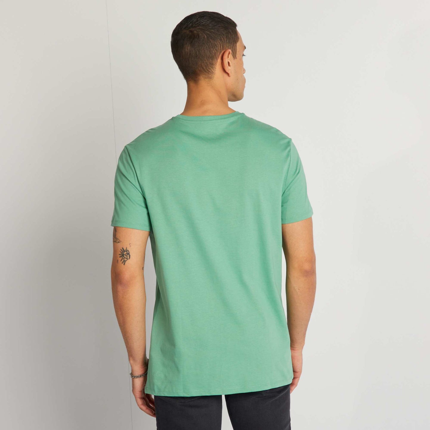 Camiseta de algodón estampada con cuello redondo VERDE