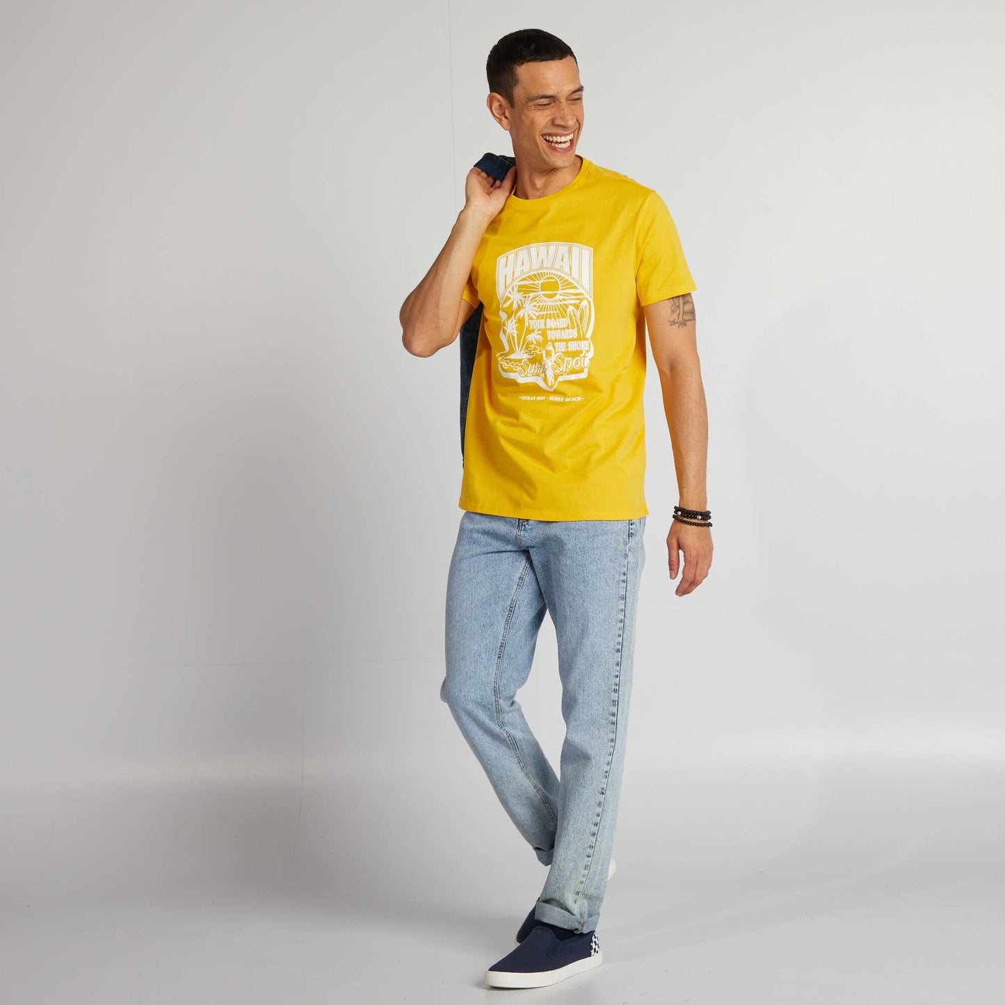 Camiseta de algodón estampada con cuello redondo AMARILLO