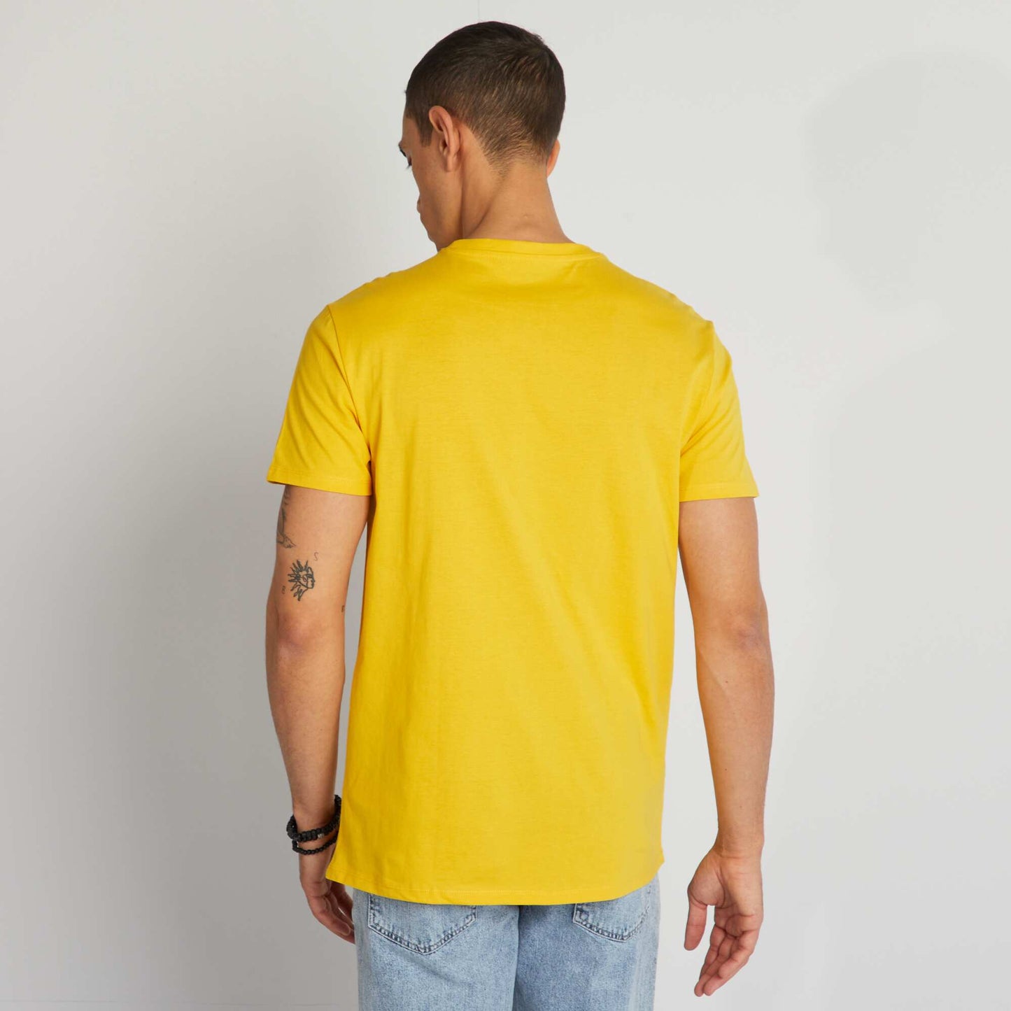 Camiseta de algodón estampada con cuello redondo AMARILLO