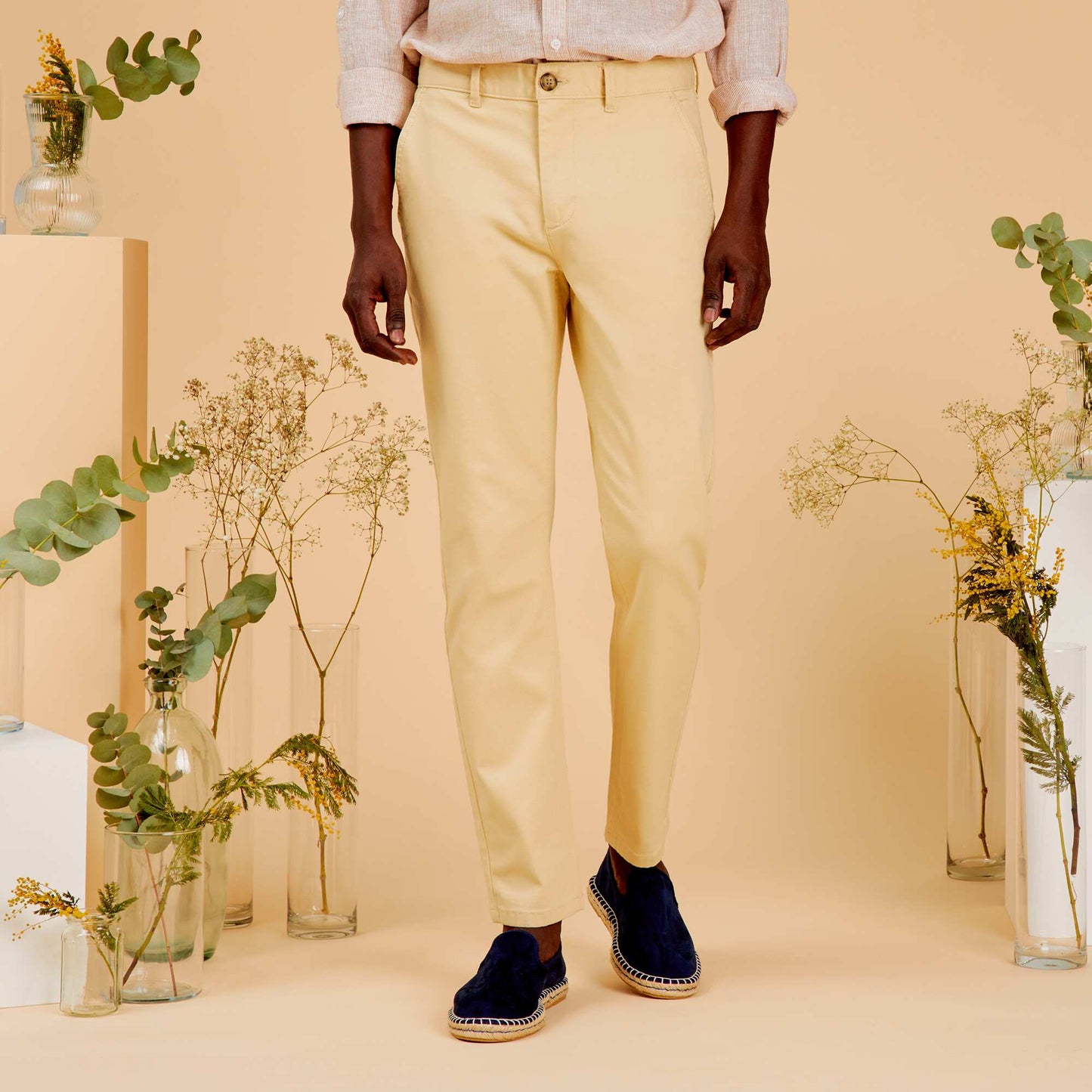 Pantalón chino slim con cáñamo BEIGE