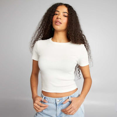 Camiseta cropped de manga corta BLANCO