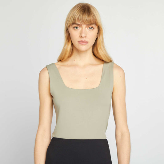 Camiseta elástica de cuello cuadrado VERDE