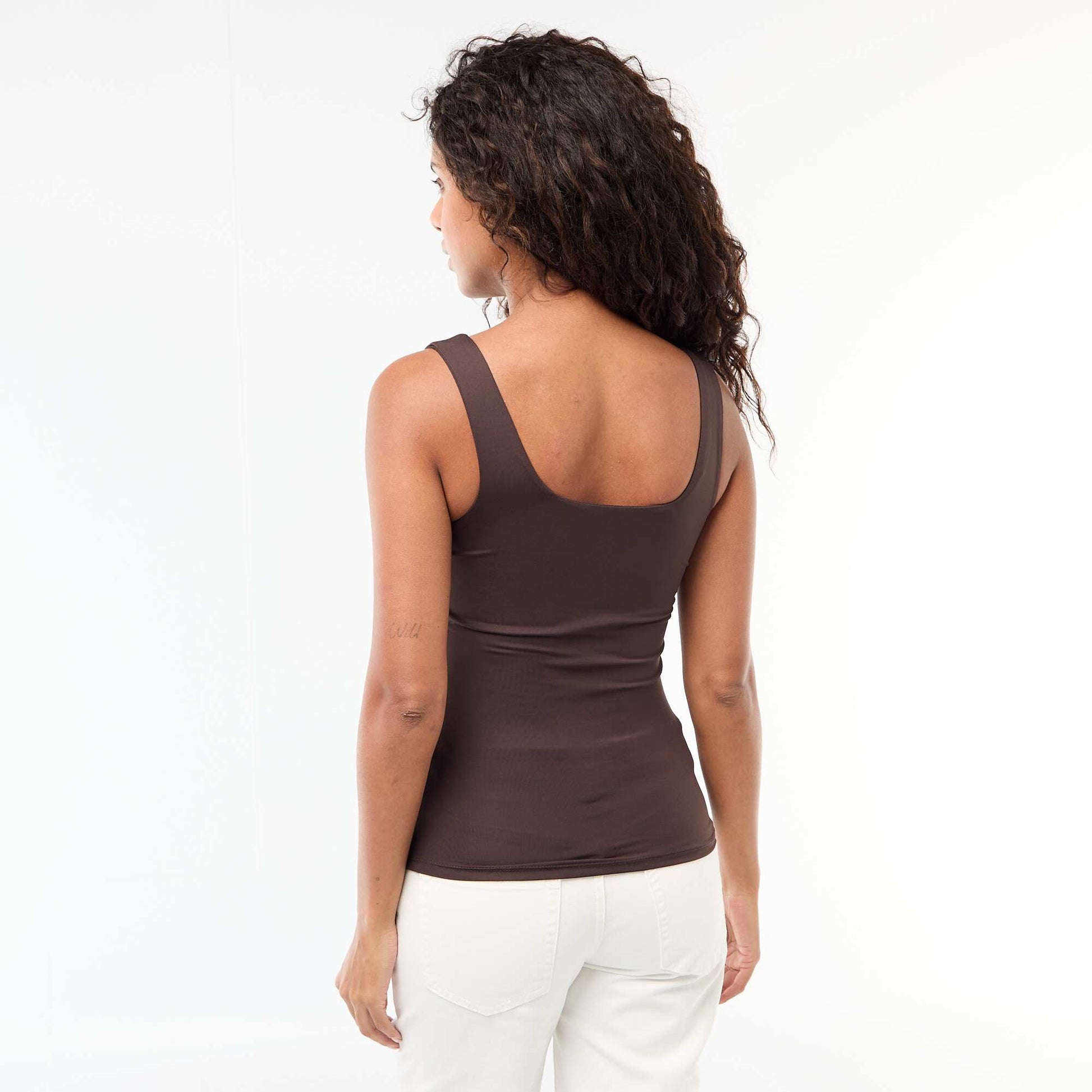Camiseta de tirantes anchos cuello cuadrado MARRON