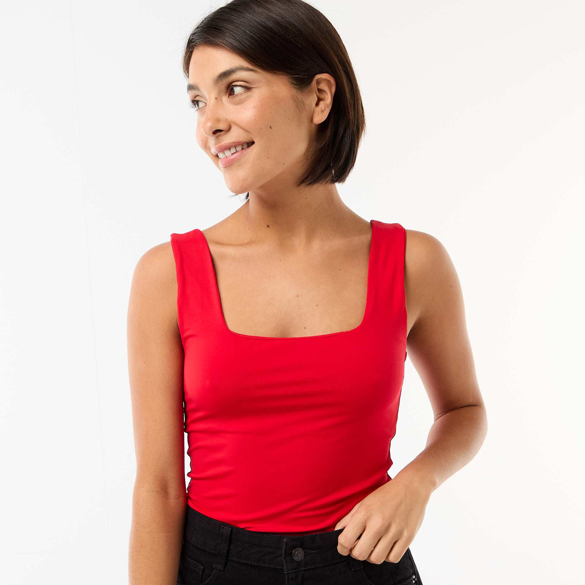 Camiseta de tirantes anchos cuello cuadrado ROJO