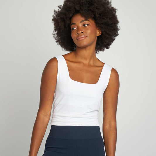 Camiseta elástica de cuello cuadrado BLANCO