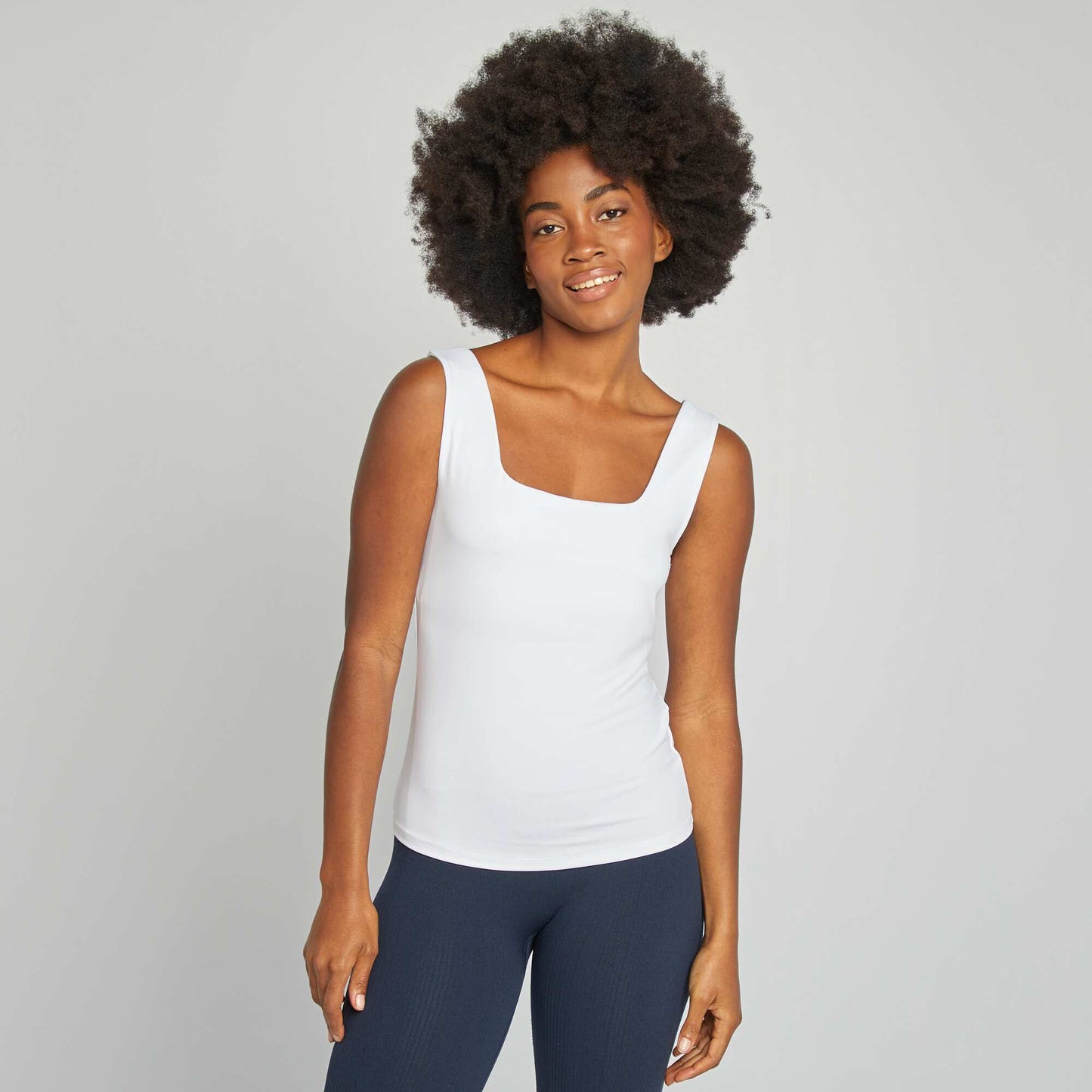 Camiseta elástica de cuello cuadrado BLANCO