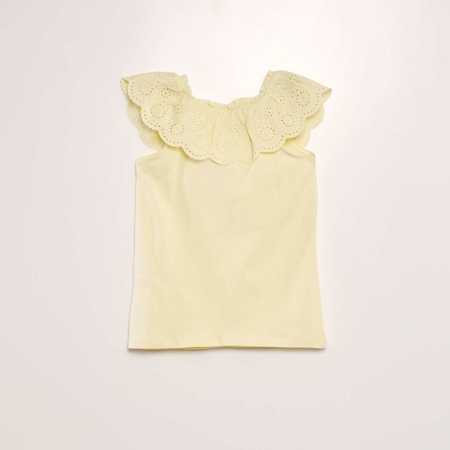 Camiseta sin mangas con cuello bordado AMARILLO