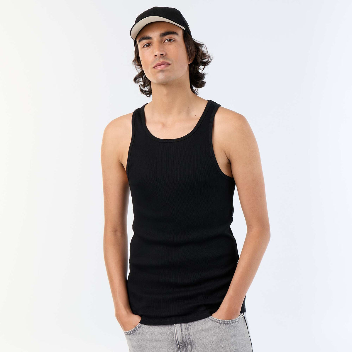 Camiseta lisa sin mangas NEGRO