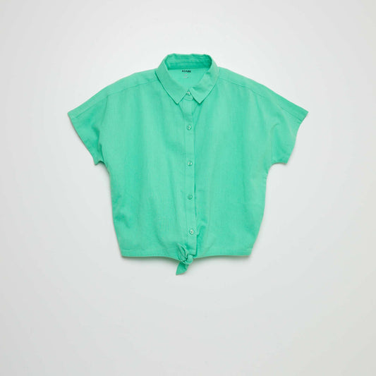 Camisa anudable de algodón y lino VERDE