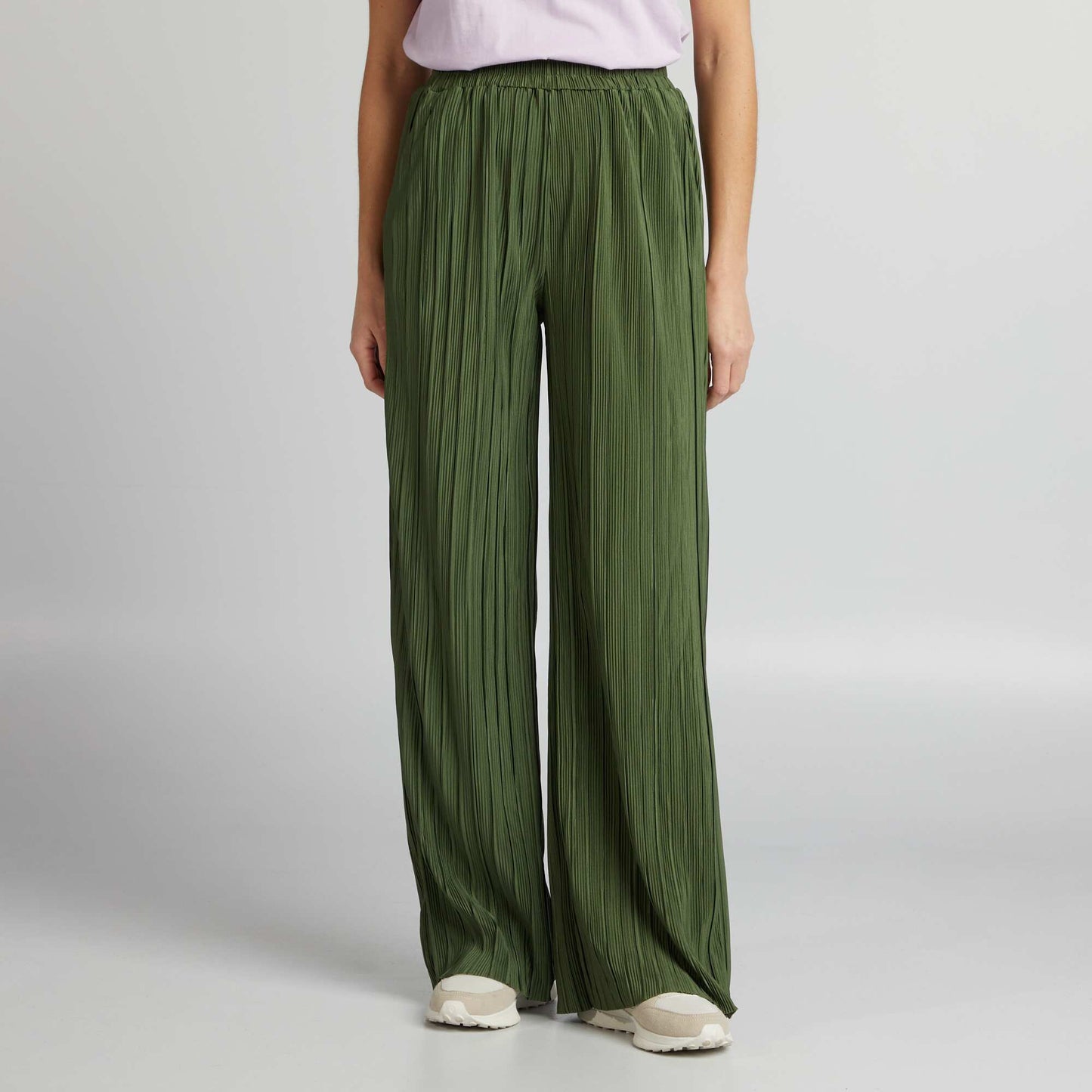 Pantalón de punto plisado con cintura elástica VERDE