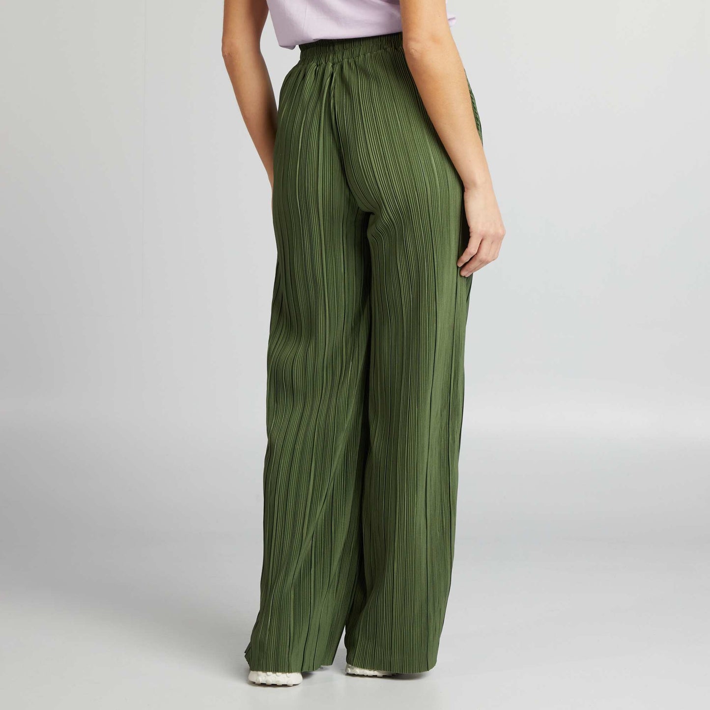 Pantalón de punto plisado con cintura elástica VERDE