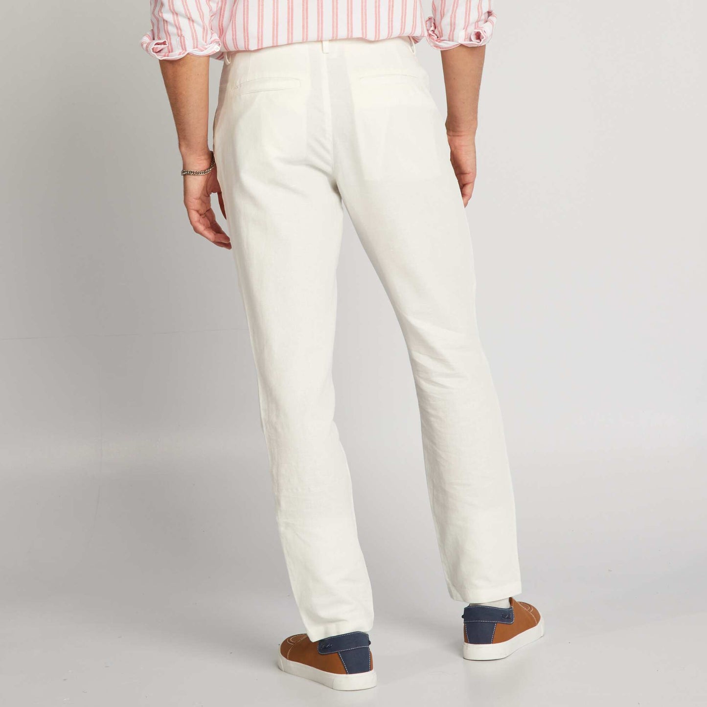 Pantalón chino slim de mezcla de lino BLANCO