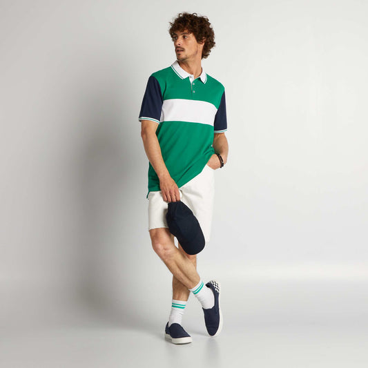 Remera colorblock de piqué de algodón VERDE