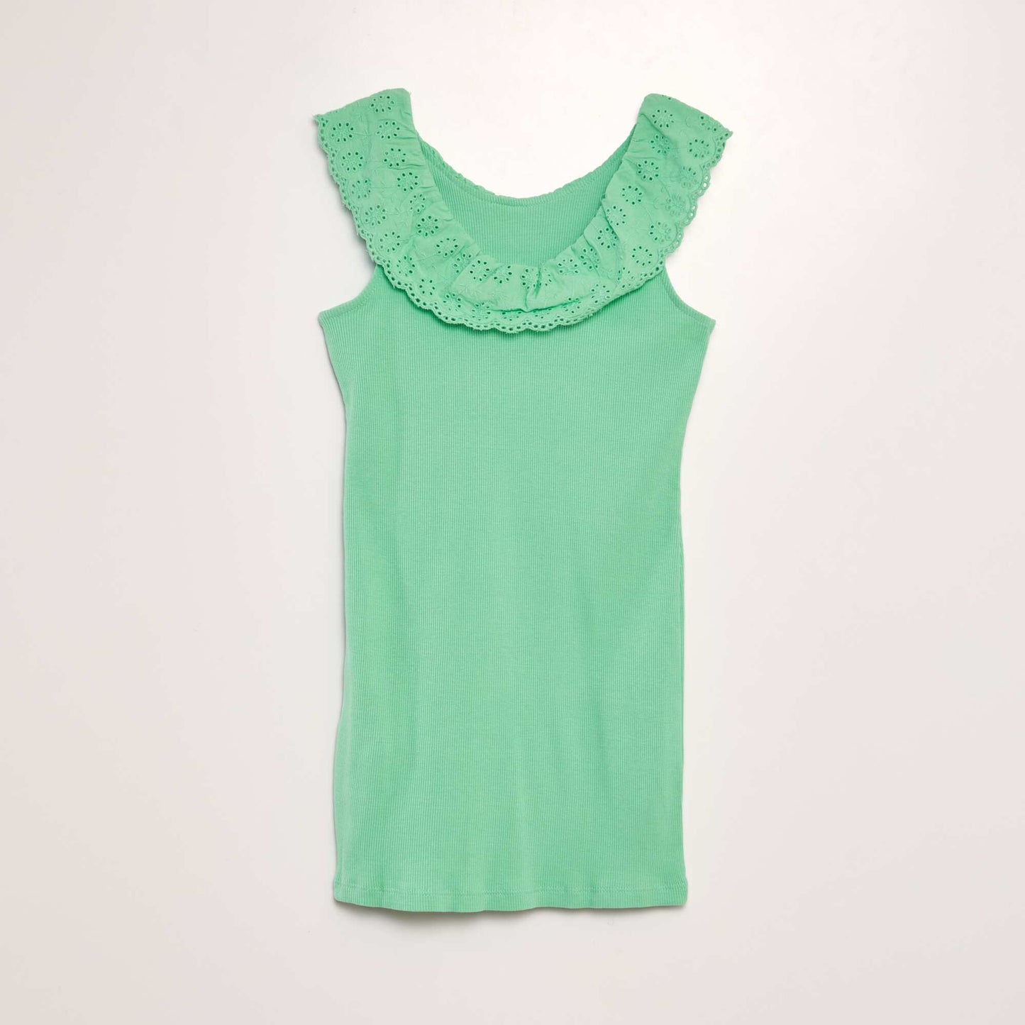 Vestido de canalé con cuello bordado amplio VERDE