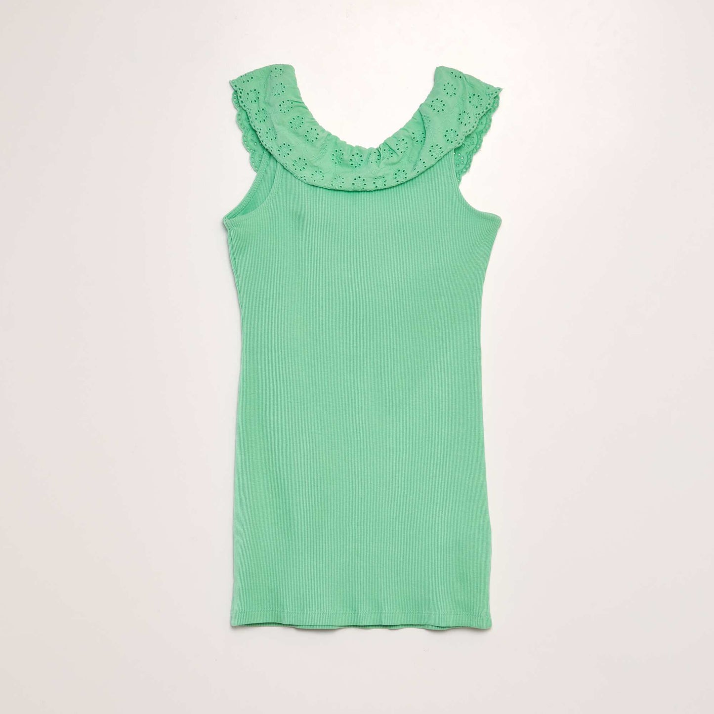 Vestido de canalé con cuello bordado amplio VERDE