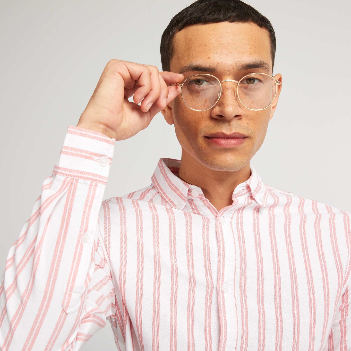 Camisa con corte recto y rayas NARANJA