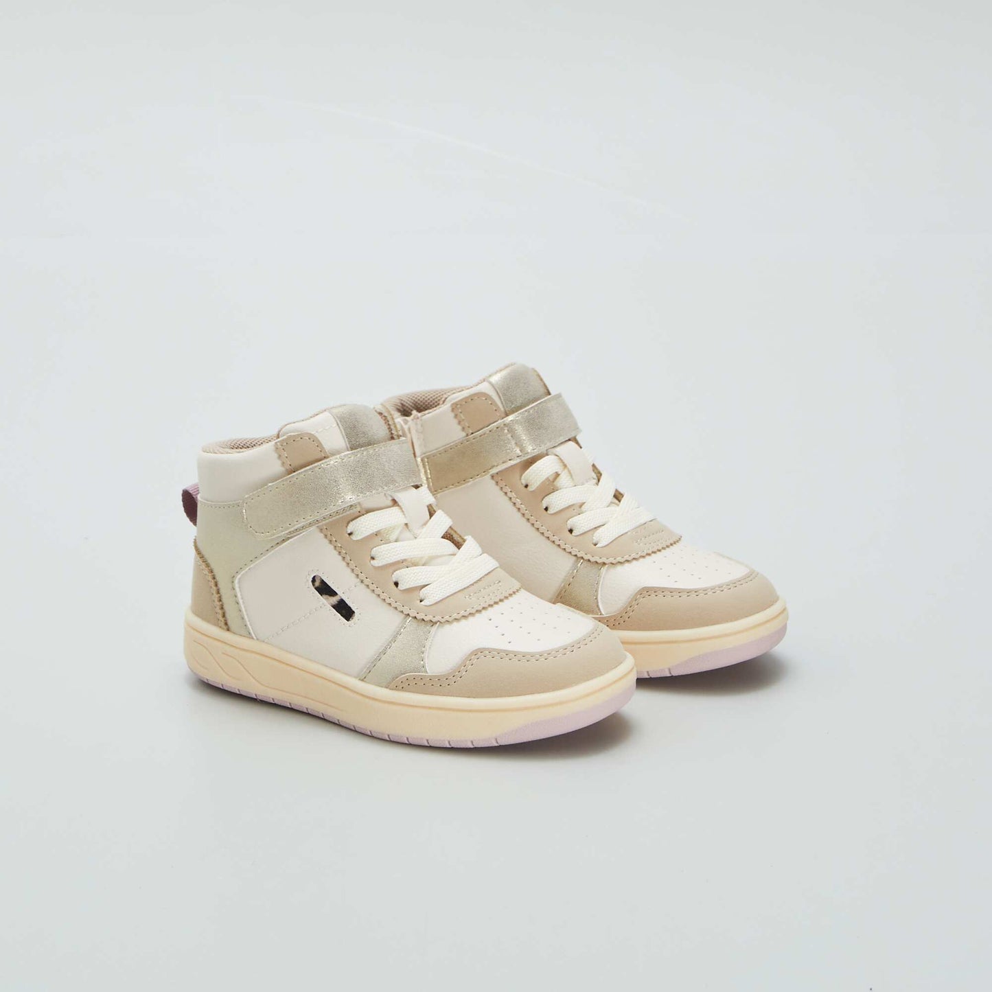 Zapatillas deportivas altas con velcro y cordones beige