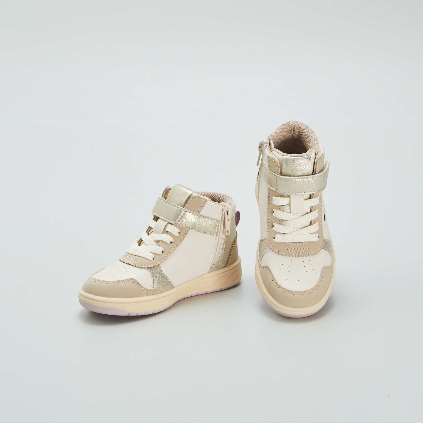 Zapatillas deportivas altas con velcro y cordones beige