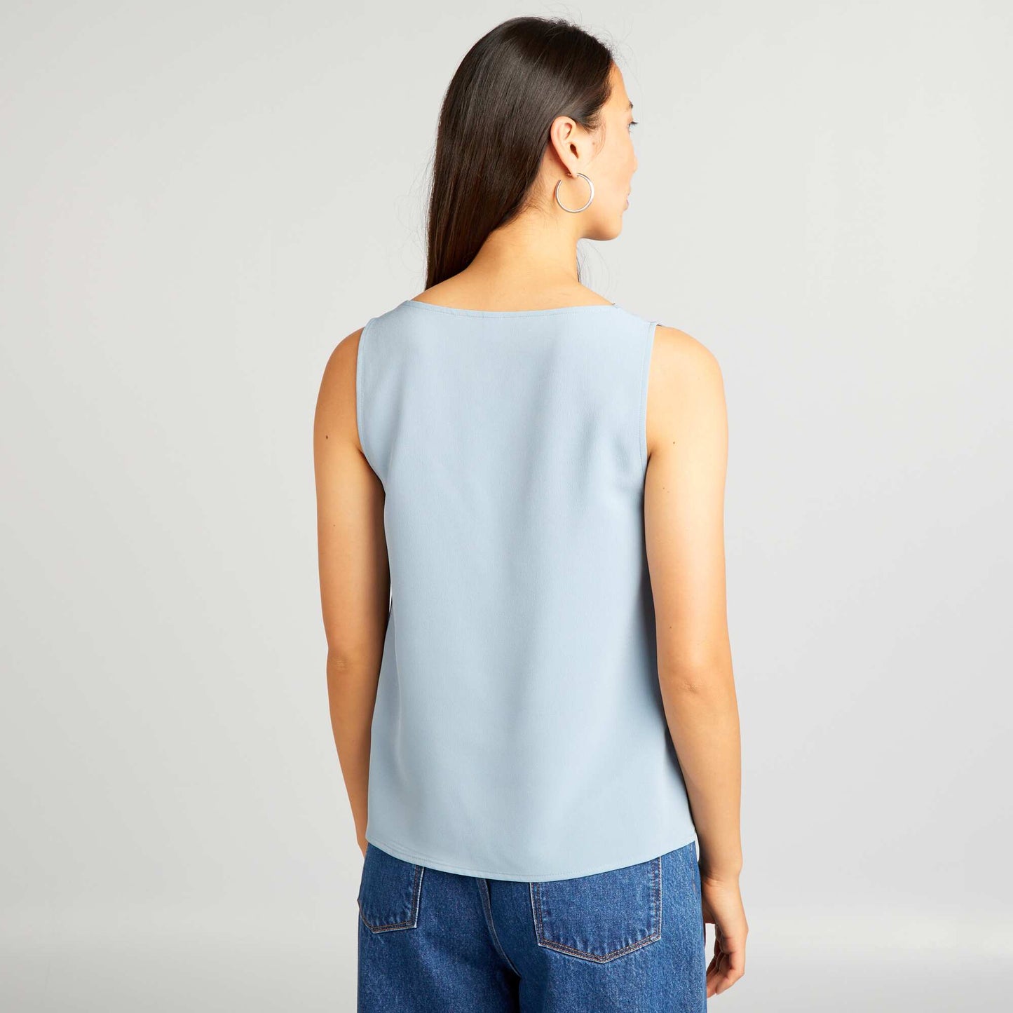 Blusa sin mangas con cuello de encaje AZUL