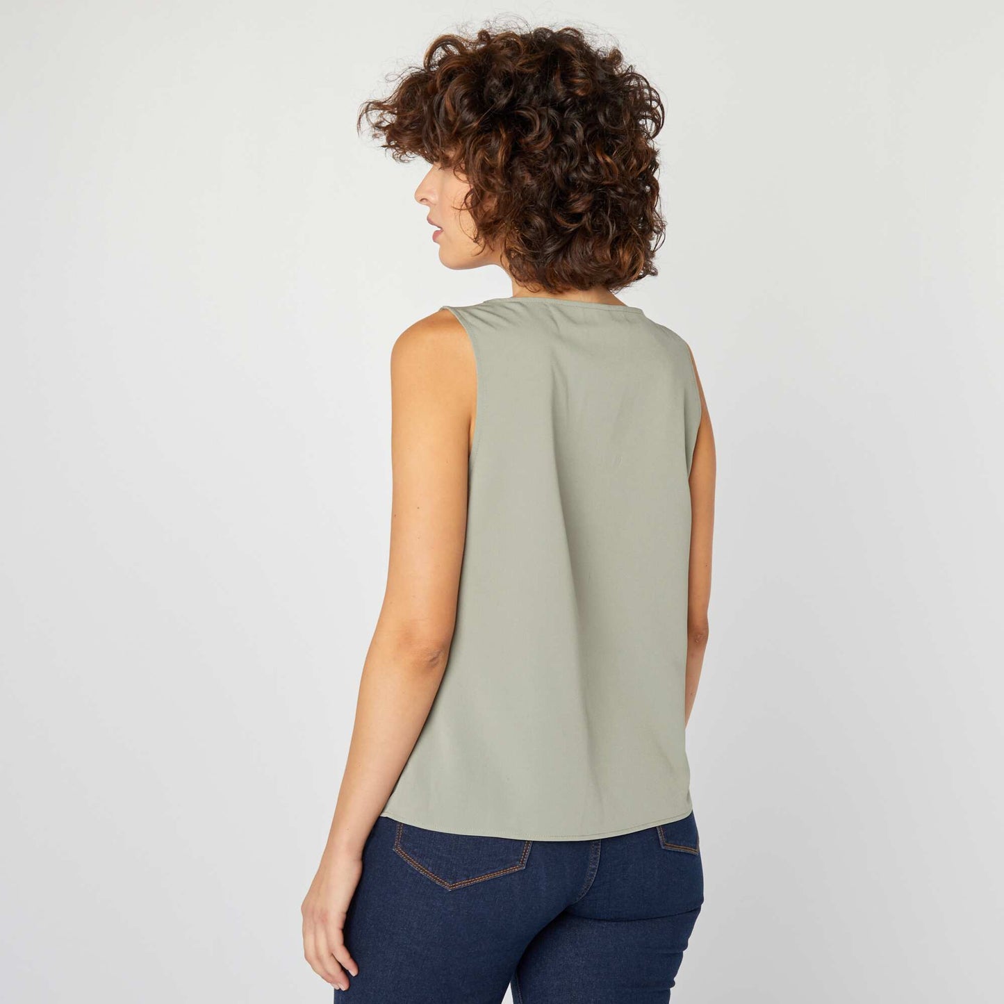 Blusa sin mangas con cuello de encaje VERDE