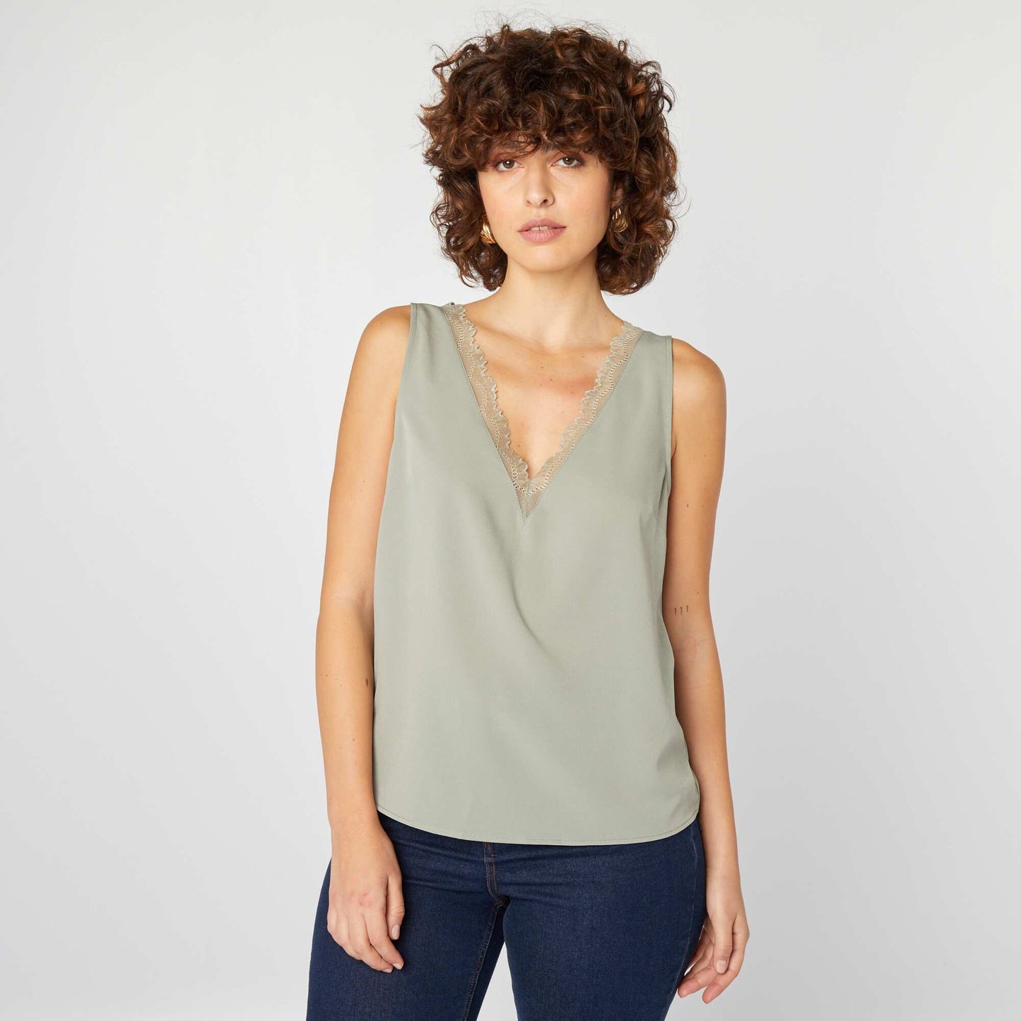 Blusa sin mangas con cuello de encaje VERDE
