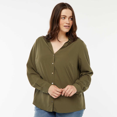 Blusa vaporosa de punto de crepé KAKI