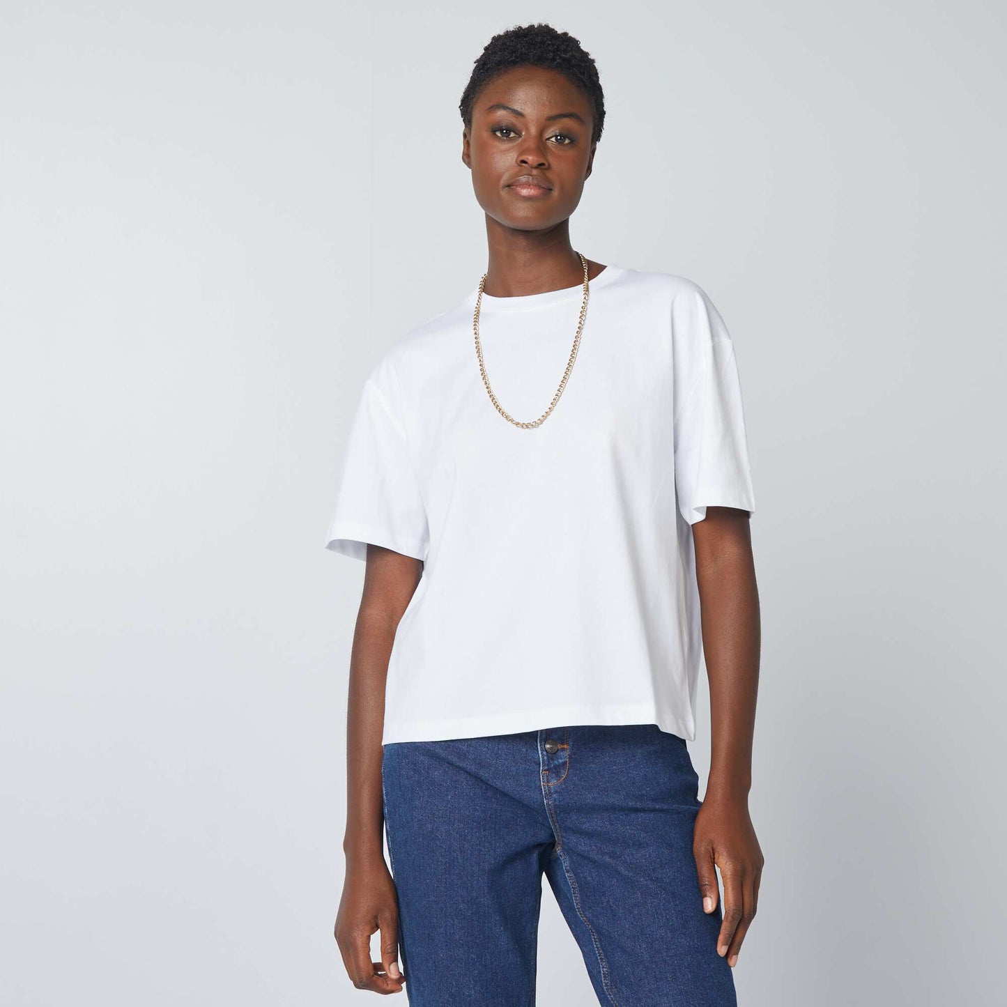 Camiseta oversize con cuello redondo blanco