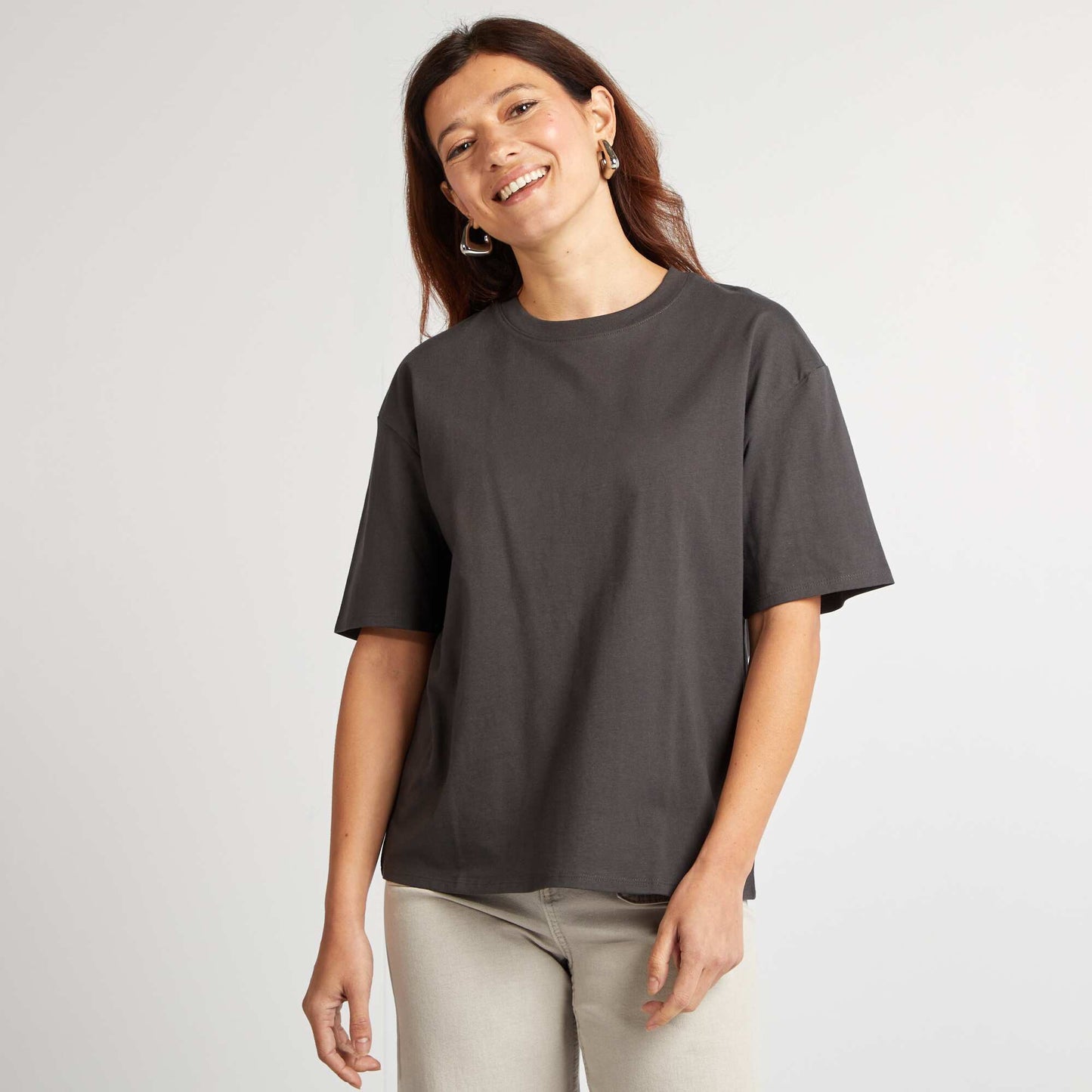 Camiseta de cuello redondo oversize NEGRO