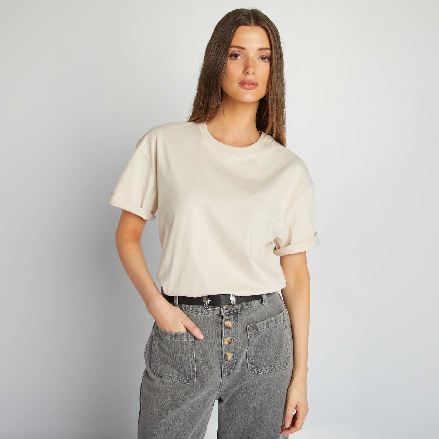 Camiseta de cuello redondo oversize GRIS