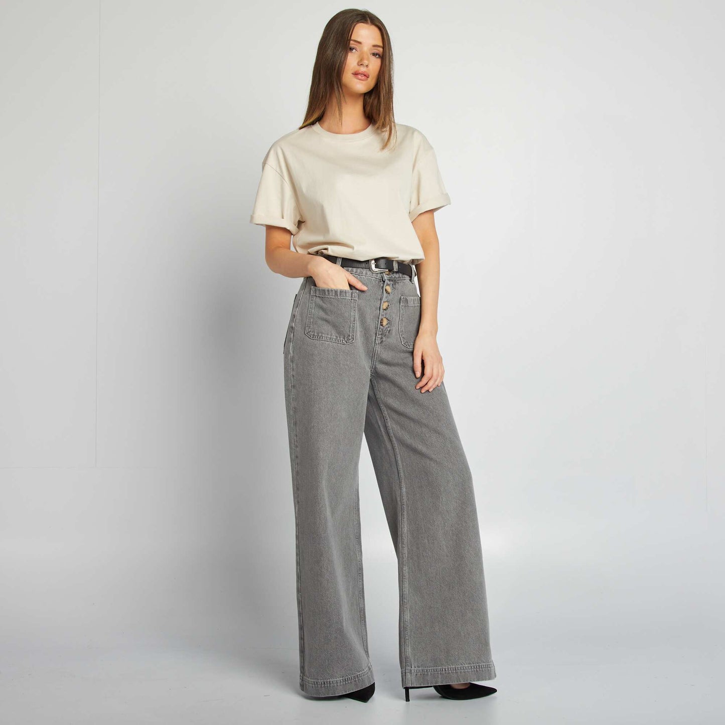 Camiseta de cuello redondo oversize GRIS