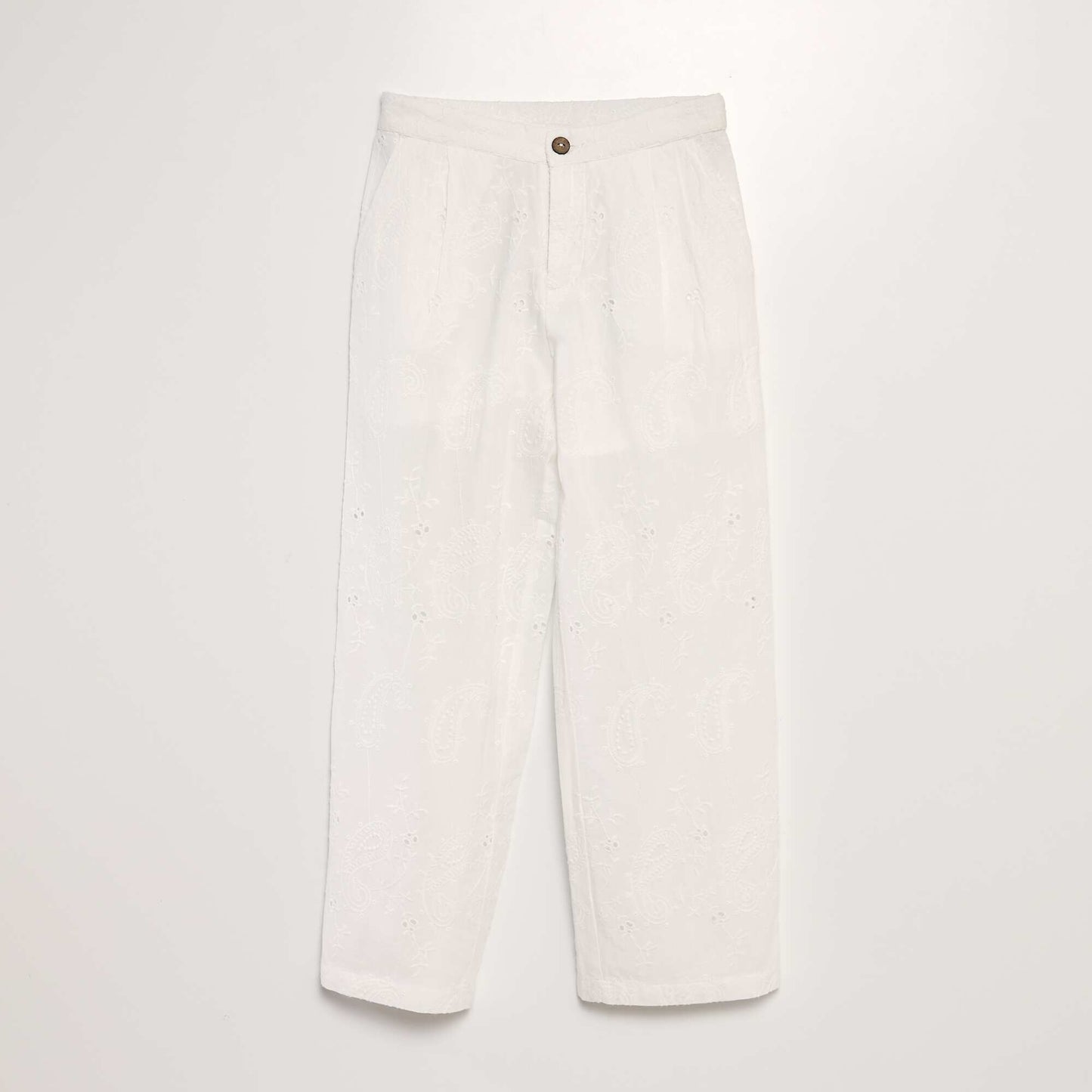 Pantalón ancho con bordado inglés BLANCO