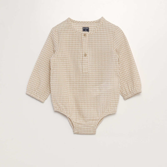 Camisa body de cuadros de seersucker BEIGE