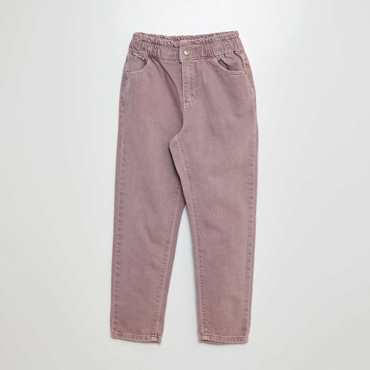 Pantalón de sarga con volante en la cintura PURPURA